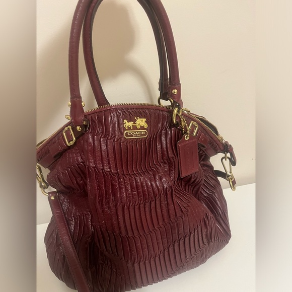 Large limited edition red/crimson Coach Sophia Gathered Leather Handbag